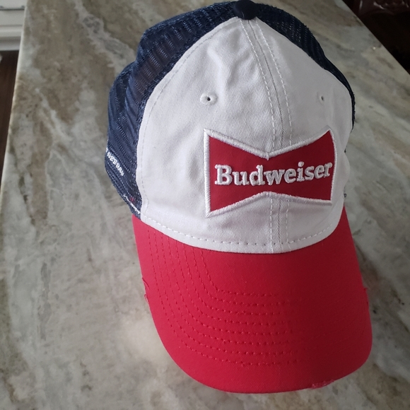Custom Budweiser Beer Vintage Navy Blue Red Bill Zip Back Cap Hat - Picture 2 of 9